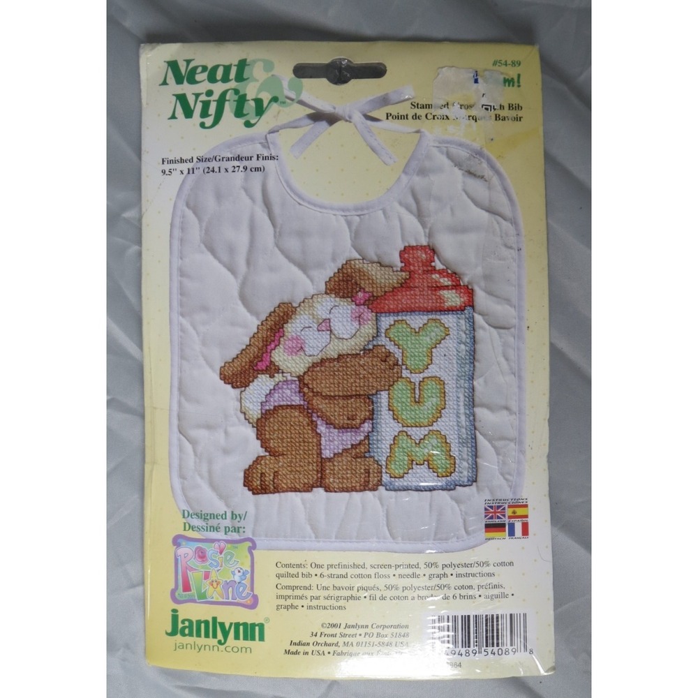 Janlynn Neat & Nifty Stamped Cross Stitch Baby Bib Kit 54-89 Bunny‎ SEALED